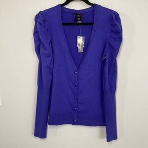 BISOU BISOU Puff Long Sleeve Purple Cardigan